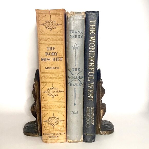 THE THINKER BOOKENDS Vtg Pair Gilded Bronze Heavyweight Art Deco Lost In Thought - Picture 5 of 10